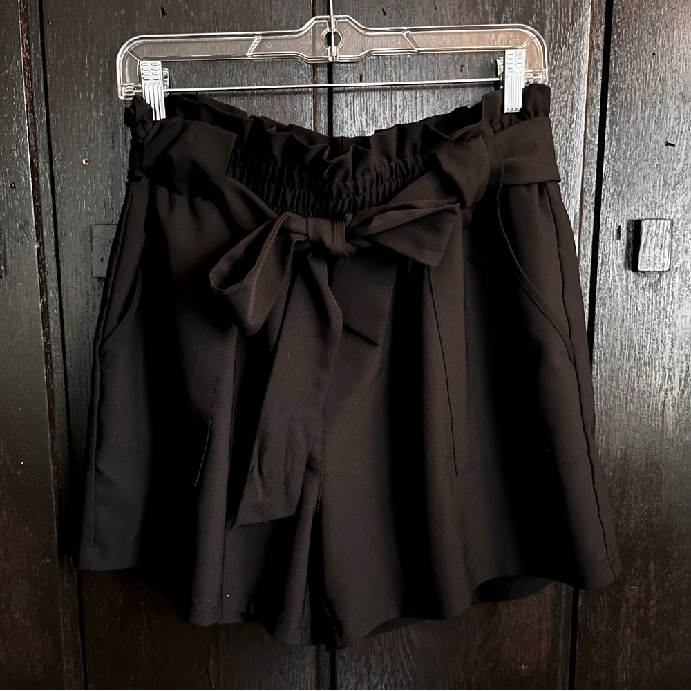 Grace Karin - Black Paper Bag Shorts with Belt - Size XL